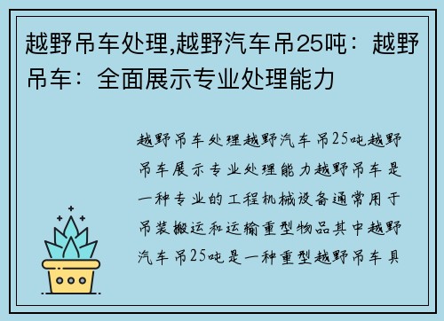 越野吊车处理,越野汽车吊25吨:越野吊车:全面展示专业处理能力